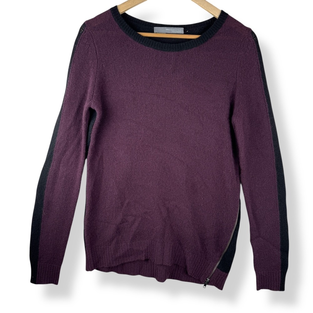 360 SWEATER 100% Cashmere Black Burgundy Sweater Womens Size Small Quiet Luxury